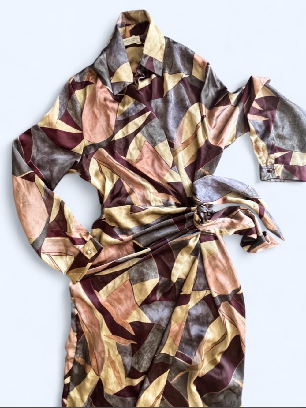 NWT Dress Forum "Umber Mosaic" Abstract Print Tie-Front Midi Shirt Dress - Picture 7 of 9